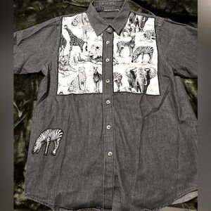 Animal Design Denim Button Shirt